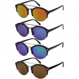 Semi-rimless Half Frame P3 Sunglasses with Color Mirrored Lens 541010-REV - Black/Blue Revo - CX12DG7IFON $13.13