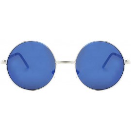 Round John Lennon 60's Vintage Round Hippie Sunglasses P2012 - Silver-bluemirror Lens - CH11BFTQ7JZ $10.93