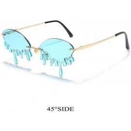 Round Women's Fashion Trend Funny Frameless Sunglasses Retro Unique Tear-eye Shape Steampunk Sunglasses UV400 - Blue - C21904...