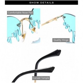 Round Women's Fashion Trend Funny Frameless Sunglasses Retro Unique Tear-eye Shape Steampunk Sunglasses UV400 - Blue - C21904...