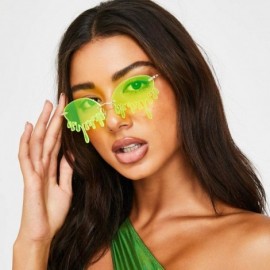 Round Women's Fashion Trend Funny Frameless Sunglasses Retro Unique Tear-eye Shape Steampunk Sunglasses UV400 - Blue - C21904...