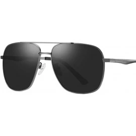 Rectangular Oversized Square Pilot Polarized Sunglasses for Men Driving UV400 Protection - Metal Grey - CB18O4Z0AQM $15.18