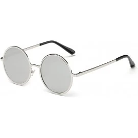 Round Retro Vintage Lennon Style Round Sunglasses Mirrored lenses Metal Frame 50mm - Silver/Silver - C612FPZNNUP $8.22