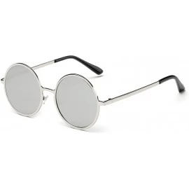 Round Retro Vintage Lennon Style Round Sunglasses Mirrored lenses Metal Frame 50mm - Silver/Silver - C612FPZNNUP $18.75