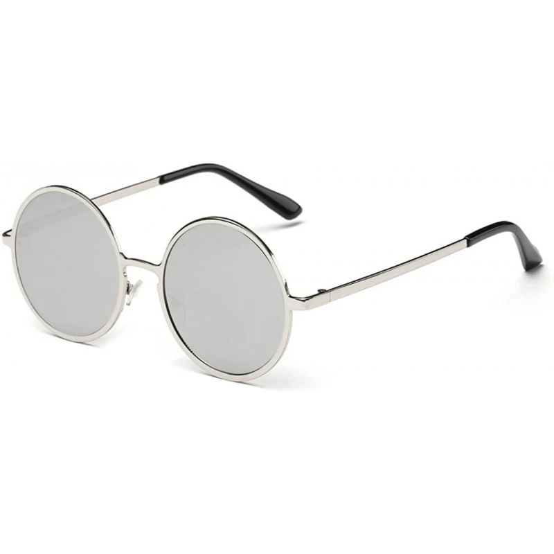Round Retro Vintage Lennon Style Round Sunglasses Mirrored lenses Metal Frame 50mm - Silver/Silver - C612FPZNNUP $18.75