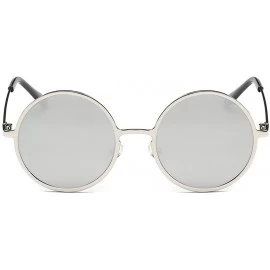 Round Retro Vintage Lennon Style Round Sunglasses Mirrored lenses Metal Frame 50mm - Silver/Silver - C612FPZNNUP $8.22