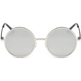 Round Retro Vintage Lennon Style Round Sunglasses Mirrored lenses Metal Frame 50mm - Silver/Silver - C612FPZNNUP $18.75