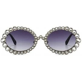 Oval 2020 New Fashion Crystal Decorative Sunglasses Oval Frame Trend Hip Hop Sunglasses - Silver Grey - CG1976H9MN8 $11.56