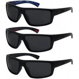 Sport Wrap Shaped Sport Sunglasses for Men Women Polarized Lens 570081P-P - Black Frame+blue/Grey Lens - CE18GM3Y90T $13.21