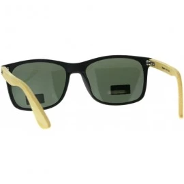 Square Real Bamboo Wood Temple Sunglasses Classic Square Unisex Frame - Matte Black (Green) - CT18DTGNEKO $11.96