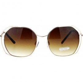Butterfly Retro Oversize Metal Octagonal Butterfly Womens Sunglasses - Gold Brown - CR12J1IFJLD $26.94