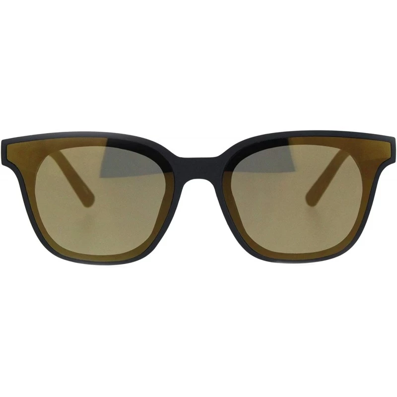 Rectangular Womens Retro Trendy Panel Lens Horn Rim Plastic Hipster Sunglasses - Matte Black Gold Mirror - CM18K2QR53R $9.71