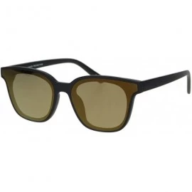 Rectangular Womens Retro Trendy Panel Lens Horn Rim Plastic Hipster Sunglasses - Matte Black Gold Mirror - CM18K2QR53R $9.71