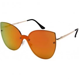 Oval Retro Inspired Simple Cat Eye Sunglass with Spring Hinge and Flat Mirrored Lens 3119S-FLREV - Gold - CZ182HWWQ89 $18.40