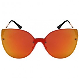 Oval Retro Inspired Simple Cat Eye Sunglass with Spring Hinge and Flat Mirrored Lens 3119S-FLREV - Gold - CZ182HWWQ89 $10.19