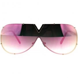 Shield Luxury Fashion Color Mirror Shield Pilots Rimless Retro Sunglasses - Gold Pink - C0187KZS8K9 $23.53