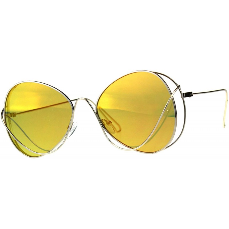 Womens Mirrored Lens Runway Wire Rim Butterfly Sunglasses - Orange ...