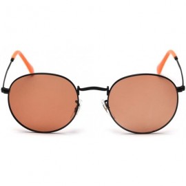 Round Women's Polarized Sunglasses Men Retro Orange Metal Frame Round Sun Glasses Female UV400 - Black With Orange - CU18AQUD...