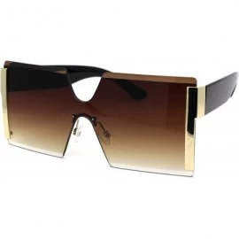 Shield Womens Squared Rectangle Shield Mod Chic Fashion Sunglasses - Gold Black Brown - CA1972KSL7W $14.81