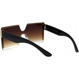 Shield Womens Squared Rectangle Shield Mod Chic Fashion Sunglasses - Gold Black Brown - CA1972KSL7W $14.81