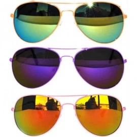 Aviator Set of 3 Pack Aviator Style Sunglasses Colored Metal Frame Mirror Lens Smoke Lens - C917YRQU247 $21.22