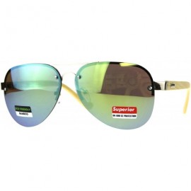 Aviator Real Bamboo Wood Temple Sunglasses Half Rim Aviators Unisex UV 400 - Gold (Yellow Mirror) - CP18DTG4KNI $26.39