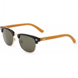 Round "Topline" Vintage Design Fashion Sunglasses Real Bamboo - Black/Gold - C212M1OC5CZ $23.90