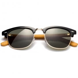 Round "Topline" Vintage Design Fashion Sunglasses Real Bamboo - Black/Gold - C212M1OC5CZ $22.96