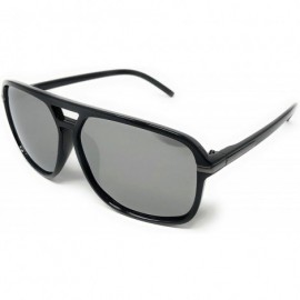 Goggle Retro - Flat Top Polarized Sunglasses Celebrity Style 70's Fashion - Black- Silver Polarized - CW18WYC5H5W $20.17