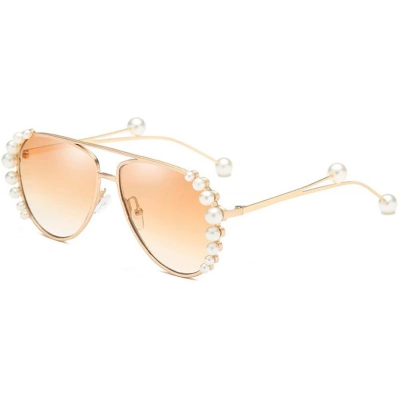 Oval European and American trendscross-border pearl models unisex sunglasses - Brown - C718H3CGTQT $13.65