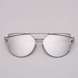 Cat Eye 2020 Cat Eye Sunglasses Women Vintage Metal Reflective Glasses for Women Mirror Retro (Color Silver Silver) - CS199EI...