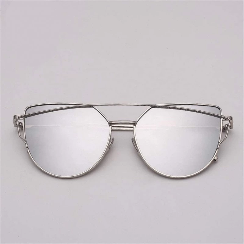 Cat Eye 2020 Cat Eye Sunglasses Women Vintage Metal Reflective Glasses for Women Mirror Retro (Color Silver Silver) - CS199EI...