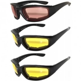 Goggle Set of 3 Pairs Motorcycle Padded Foam Glasses Smoke Yellow or Clear Lens - Blk_am_ye - C512O18G2E6 $11.38