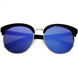 Sport 97018 XXL Premium Oversize Mirrored Funky Flat Sunglasses - Black/ Blue - CF18OKMG6H9 $15.25