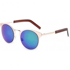 Oval "Yelena" Women's Fashion Cat Eye Flat Metal Frame Flash Lens Sunglasses - Gold/Green - C712FWAUZ3F $11.53