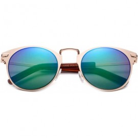 Oval "Yelena" Women's Fashion Cat Eye Flat Metal Frame Flash Lens Sunglasses - Gold/Green - C712FWAUZ3F $11.53