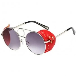 Round Women's Fashion Sunglasses Metal Round Frame Eyewear With Leather - Silver Gray - CY18W0HDMY4 $48.35