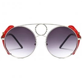 Round Women's Fashion Sunglasses Metal Round Frame Eyewear With Leather - Silver Gray - CY18W0HDMY4 $27.15