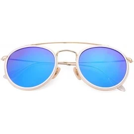 Round sunglasses polarized men women 51mm glass lens mirror round double - Blue-glass - CC18WYR8O3O $47.65
