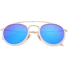 Round sunglasses polarized men women 51mm glass lens mirror round double - Blue-glass - CC18WYR8O3O $73.91