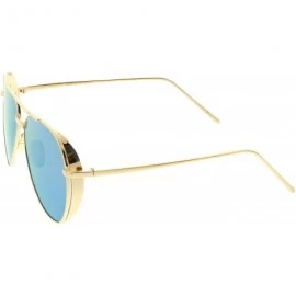 Aviator Classic Crossbar Metal Slim Arms Color Mirrored Teardrop Flat Lens Aviator Sunglasses 56mm - Gold / Yellow Mirror - C...