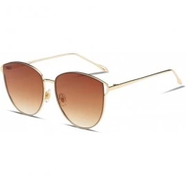 Oversized Womens Oversized Sunglasses Cat Eye Metal Frame Mirrored/Gradient Lenses B2428 - Brown - C418E5CXN3K $9.89