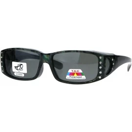 Rectangular Polarized Rhinestone Bling Anti-glare Lens Rectangular Fit Over Sunglasses - Grey - C41878SHKMU $13.38
