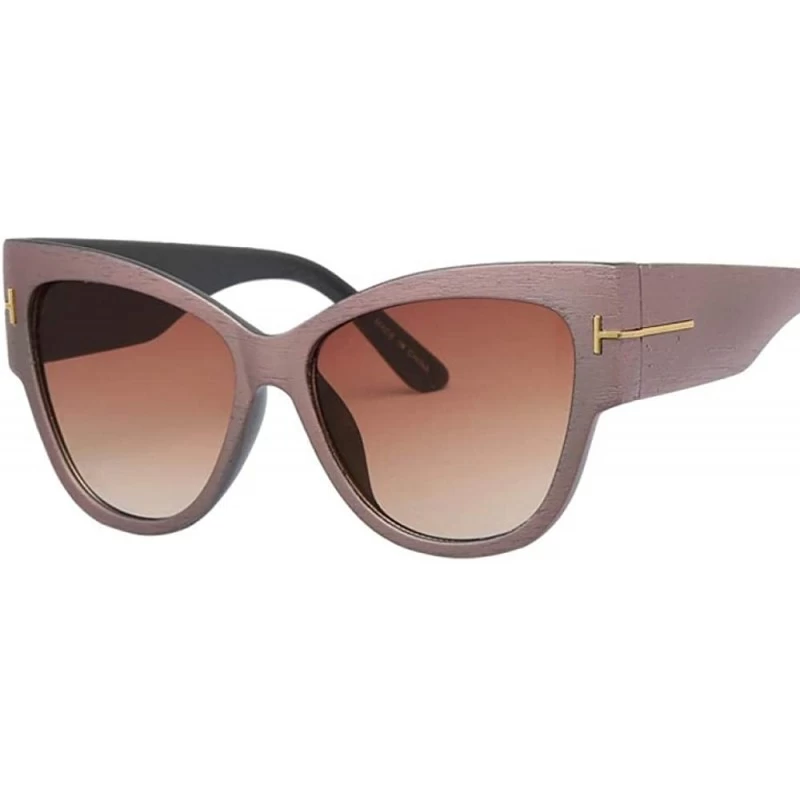 Square Fashion Cat Eye Sunglasses Women Vintage Brand Design Square Blue Leopard - Pink Wood - CE18YZUTSYU $6.84