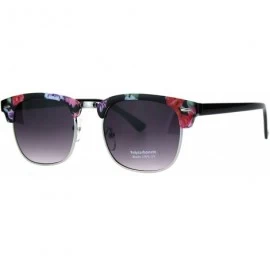 Rectangular Womens Flower Rectangular Half Horned Rim Hipster Sunglasses - Black Floral Smoke - C3182KR2ZQ9 $24.34