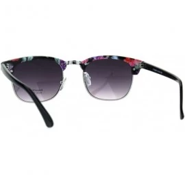 Rectangular Womens Flower Rectangular Half Horned Rim Hipster Sunglasses - Black Floral Smoke - C3182KR2ZQ9 $9.93