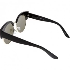 Rimless Women's Half Frame Oversize Mirrored Flat Lens Round Cat Eye Sunglasses 59mm - Black Silver / Blue Mirror - CR184RZWM...