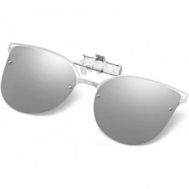 Oversized Clip on Sunglasses for Prescription Glasses with Flip up Unisex Polarized Lens for women - Silver - C819COR39MI $17.43