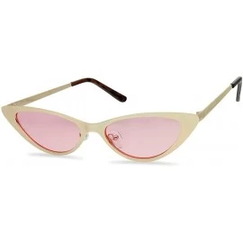 Round Flat Full Metal Round Oval Cat Eye Sunglasses Narrow Color Tinted Shades - Gold Frame - Pink - CL18GO5US64 $9.50