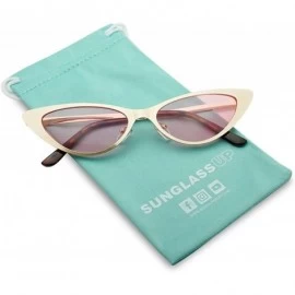 Round Flat Full Metal Round Oval Cat Eye Sunglasses Narrow Color Tinted Shades - Gold Frame - Pink - CL18GO5US64 $9.50